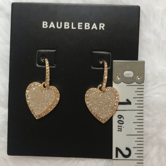 NWT BAUBLEBAR mini heart druzy earrings gold white - Picture 5 of 8
